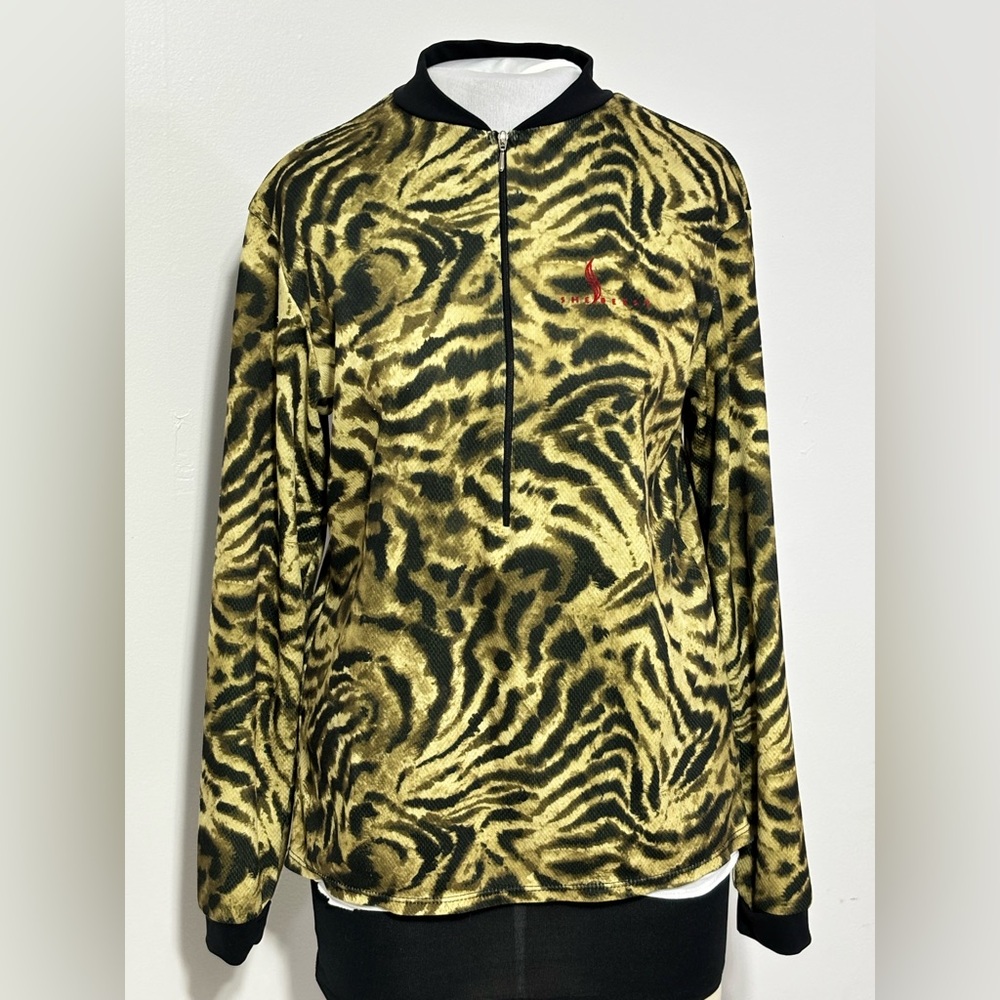 Shee Beest Sweater Size Large Tiger Pattern Half Zip